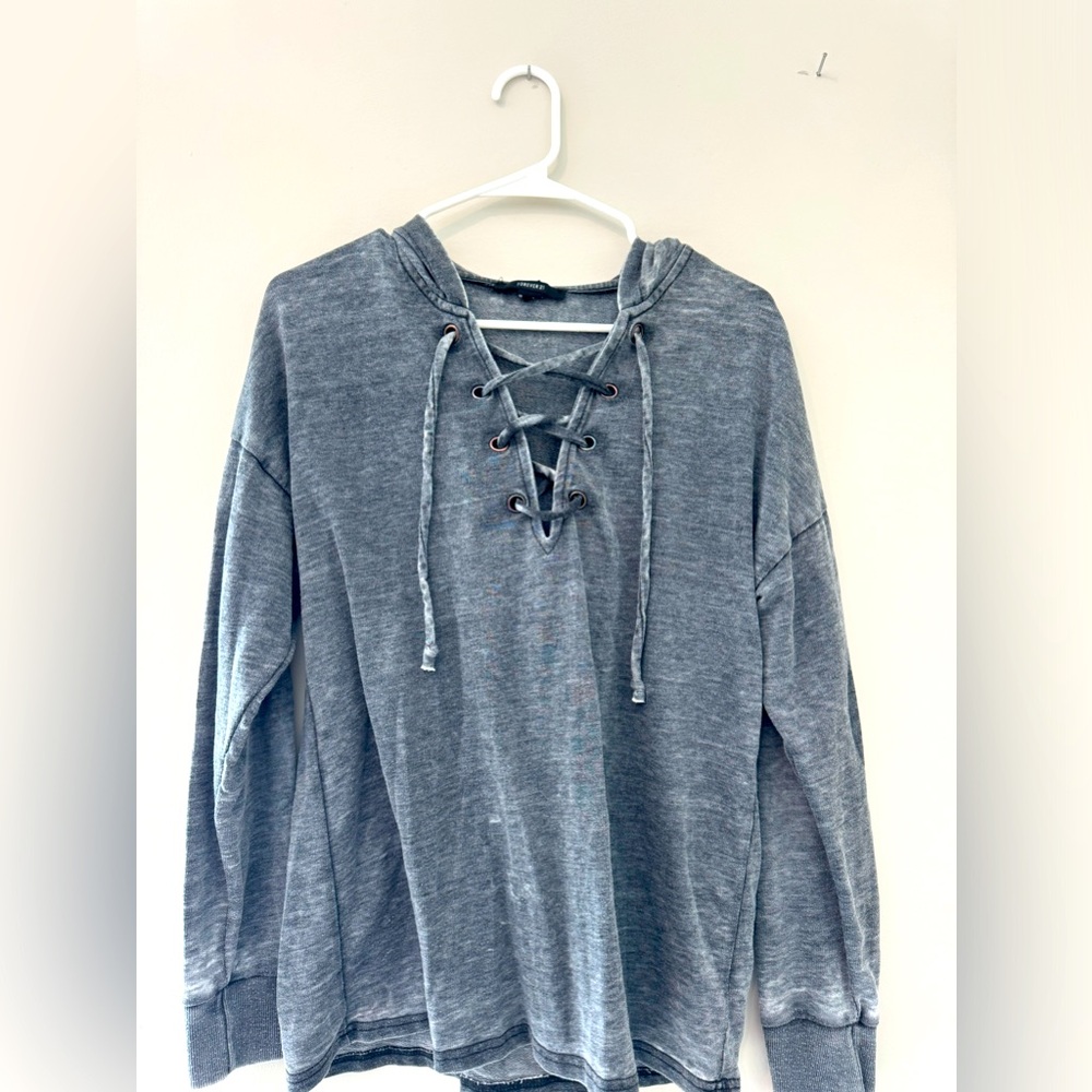 Grey Lace Up Hoodie